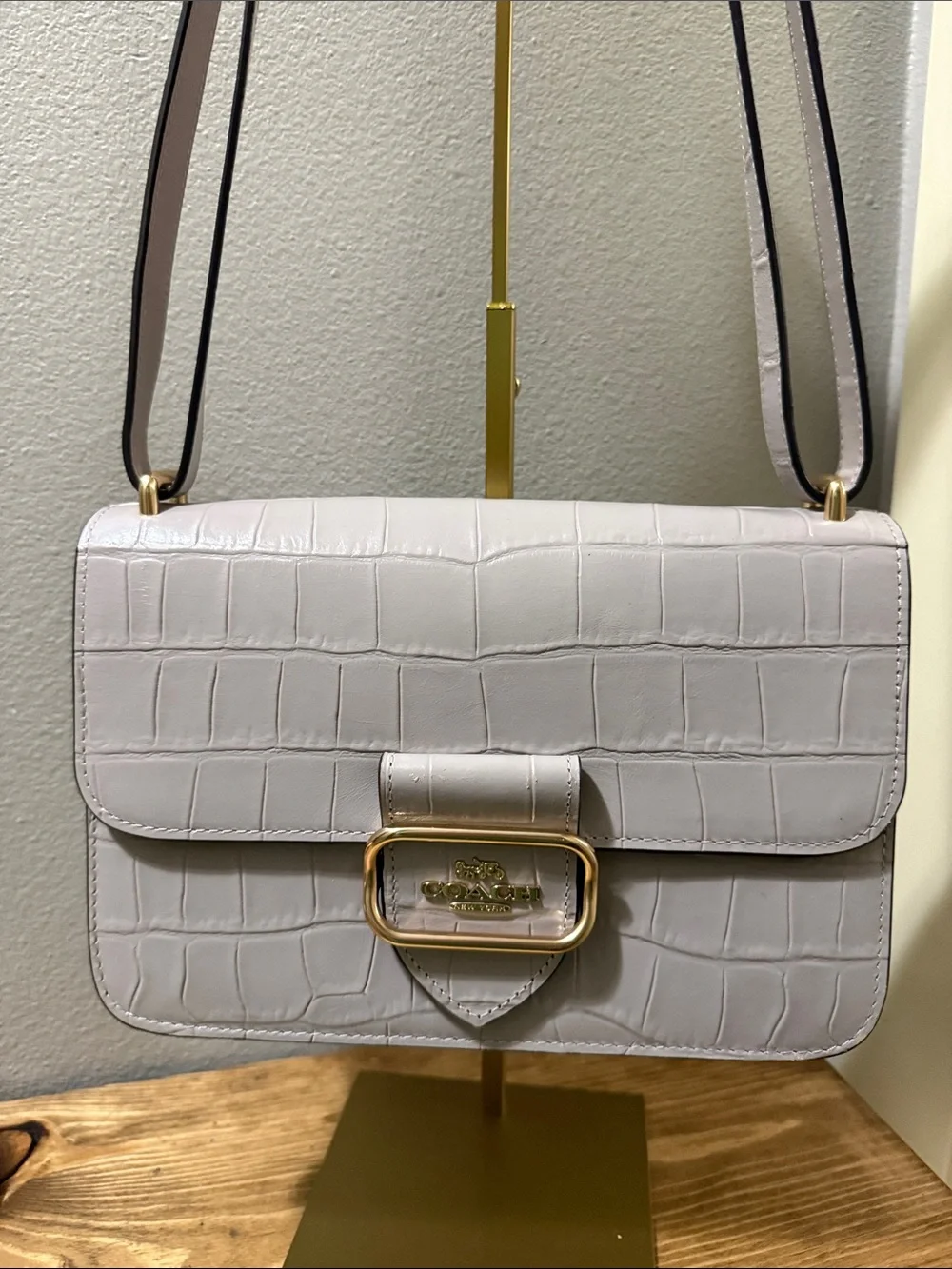 Coach Morgan square crossbody In Crocodile-Embossed Leather; Like New!